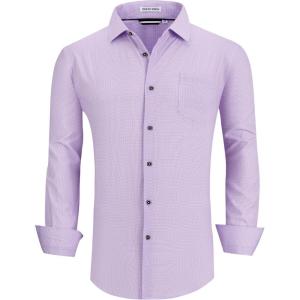 Alex Vando Mens Button Down Shirts Wrinkle Free 4-Way Stretch Print Business Casual Shirt(08 Purple)