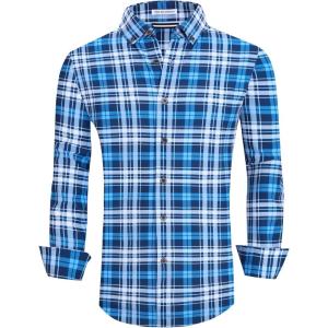 Alex Vando Mens Button Down Shirts Wrinkle Free 4-Way Stretch Print Business Casual Shirt(268 Blue Plaid)