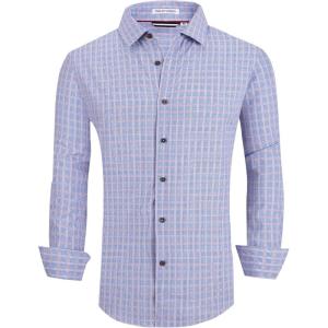 Alex Vando Mens Button Down Shirts Wrinkle Free 4-Way Stretch Print Business Casual Shirt(376 Blue Orange)