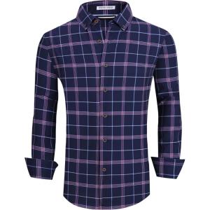 Alex Vando Mens Button Down Shirts Wrinkle Free 4-Way Stretch Print Business Casual Shirt(417 Navy/Red)
