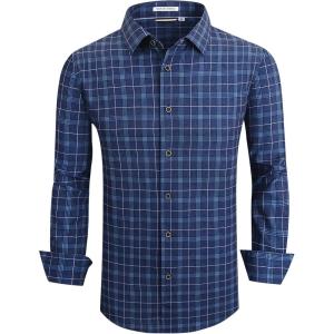 Alex Vando Mens Button Down Shirts Wrinkle Free 4-Way Stretch Print Business Casual Shirt(68 Navy With Print)