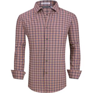 Alex Vando Mens Button Down Shirts Wrinkle Free 4-Way Stretch Print Business Casual Shirt(744 Orange)