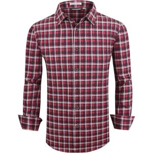 Alex Vando Mens Button Down Shirts Wrinkle Free 4-Way Stretch Print Business Casual Shirt(93 Red Black)