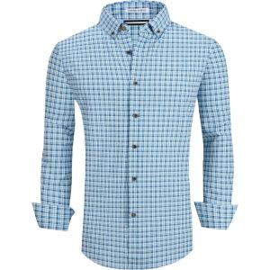 Alex Vando Mens Button Down Shirts Wrinkle Free 4-Way Stretch Print Business Casual Shirt(Blue/Navy/Green)