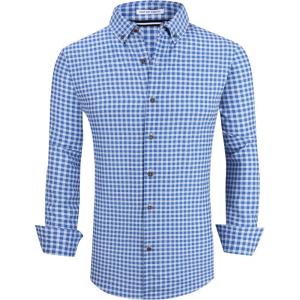 Alex Vando Mens Button Down Shirts Wrinkle Free 4-Way Stretch Print Business Casual Shirt(Blue/White)