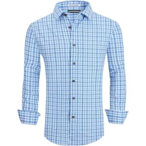 Alex Vando Mens Button Down Shirts Wrinkle Free 4-Way Stretch Print Business Casual Shirt(Green/White)
