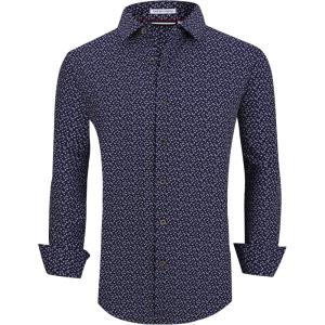 Alex Vando Mens Button Down Shirts Wrinkle Free 4-Way Stretch Print Business Casual Shirt(Navy Flower)