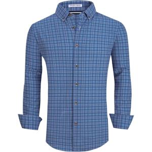 Alex Vando Mens Button Down Shirts Wrinkle Free 4-Way Stretch Print Business Casual Shirt(Steel Blue)