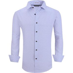 Alex Vando Mens Button Down Shirts Wrinkle Free 4-Way Stretch Print Business Casual Shirt(White Cross)