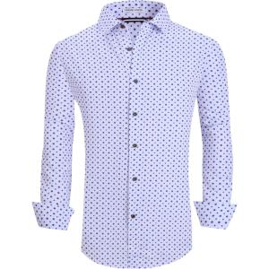 Alex Vando Mens Button Down Shirts Wrinkle Free 4-Way Stretch Print Business Casual Shirt(White Flower)