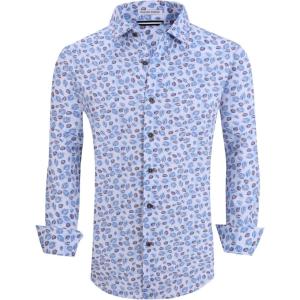 Alex Vando Mens Button Down Shirts Wrinkle Free 4-Way Stretch Print Business Casual Shirt(White Leaf)