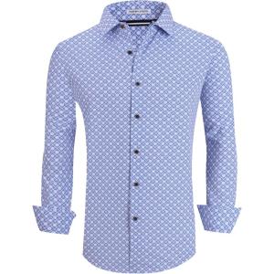 Alex Vando Mens Button Down Shirts Wrinkle Free 4-Way Stretch Print Business Casual Shirt(White Square)