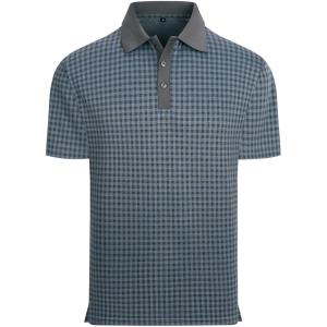 Alex Vando Mens Check Golf Shirt Contrast Rib Collar Short Sleeve Polo Shirts for Men(Black/Blue)