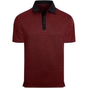 Alex Vando Mens Check Golf Shirt Contrast Rib Collar Short Sleeve Polo Shirts for Men(Black/Red)