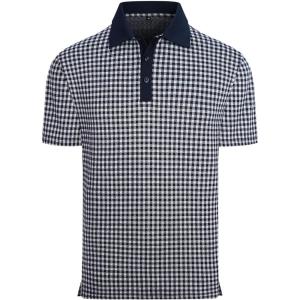 Alex Vando Mens Check Golf Shirt Contrast Rib Collar Short Sleeve Polo Shirts for Men(Navy/White)