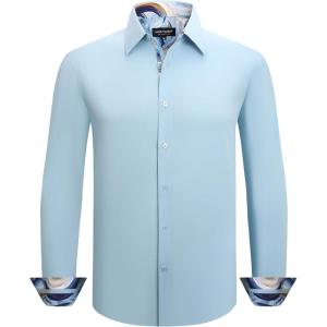 Alex Vando Men’s Cotton Stretch Dress Shirt Regular Fit Fashion Paisley Contrast Button Down Shirts(Blue)