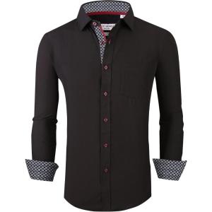 Alex Vando Mens Dress Shirt Wrinkle Free Regular Fit 4-Way Stretch Button Down Shirts(Black)
