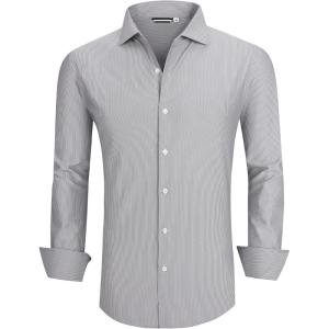 Alex Vando Mens Dress Shirt Wrinkle Free Regular Fit 4-Way Stretch Button Down Shirts(Black Stripe)