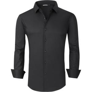 Alex Vando Mens Dress Shirt Wrinkle Free Regular Fit 4-Way Stretch Button Down Shirts(Cotton Black)