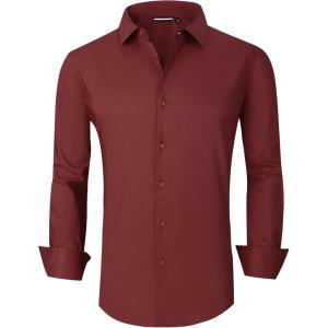Alex Vando Mens Dress Shirt Wrinkle Free Regular Fit 4-Way Stretch Button Down Shirts(Cotton Burgundy)