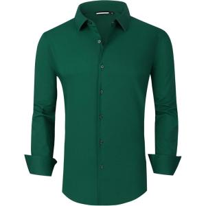 Alex Vando Mens Dress Shirt Wrinkle Free Regular Fit 4-Way Stretch Button Down Shirts(Cotton Green)