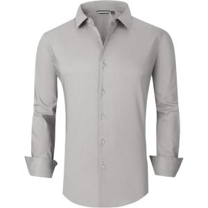 Alex Vando Mens Dress Shirt Wrinkle Free Regular Fit 4-Way Stretch Button Down Shirts(Cotton Grey)