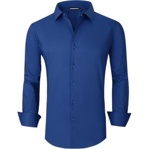 Alex Vando Mens Dress Shirt Wrinkle Free Regular Fit 4-Way Stretch Button Down Shirts(Cotton Royal)