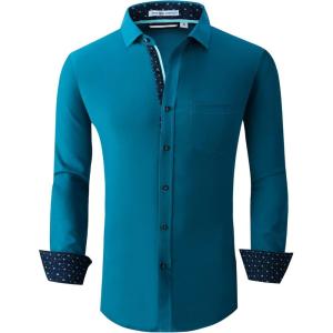 Alex Vando Mens Dress Shirt Wrinkle Free Regular Fit 4-Way Stretch Button Down Shirts(Green)