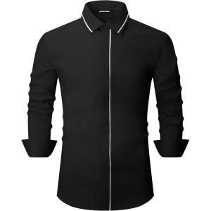 Alex Vando Mens Dress Shirt Wrinkle Free Regular Fit 4-Way Stretch Button Down Shirts(Hidden Black)
