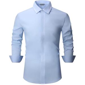 Alex Vando Mens Dress Shirt Wrinkle Free Regular Fit 4-Way Stretch Button Down Shirts(Hidden Blue)