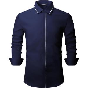 Alex Vando Mens Dress Shirt Wrinkle Free Regular Fit 4-Way Stretch Button Down Shirts(Hidden Navy)