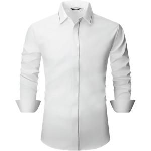 Alex Vando Mens Dress Shirt Wrinkle Free Regular Fit 4-Way Stretch Button Down Shirts(Hidden White)