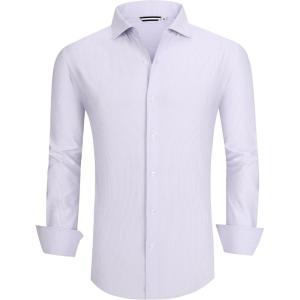 Alex Vando Mens Dress Shirt Wrinkle Free Regular Fit 4-Way Stretch Button Down Shirts(Lilac Stripe)