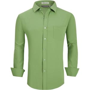 Alex Vando Mens Dress Shirt Wrinkle Free Regular Fit 4-Way Stretch Button Down Shirts(Lt Green)