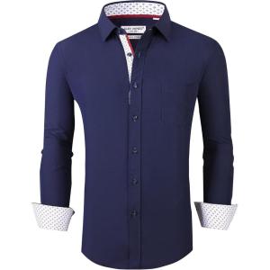 Alex Vando Mens Dress Shirt Wrinkle Free Regular Fit 4-Way Stretch Button Down Shirts(Navy)