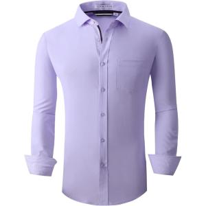 Alex Vando Mens Dress Shirt Wrinkle Free Regular Fit 4-Way Stretch Button Down Shirts(Purple)