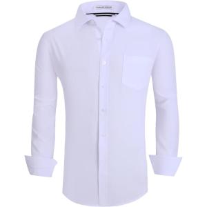 Alex Vando Mens Dress Shirt Wrinkle Free Regular Fit 4-Way Stretch Button Down Shirts(Solid White)