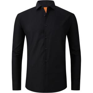 Alex Vando Mens Dress Shirt Wrinkle Free Regular Fit 4-Way Stretch Button Down Shirts(Stain-resistant Black)