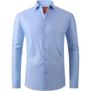 Alex Vando Mens Dress Shirt Wrinkle Free Regular Fit 4-Way Stretch Button Down Shirts(Stain-resistant Blue)