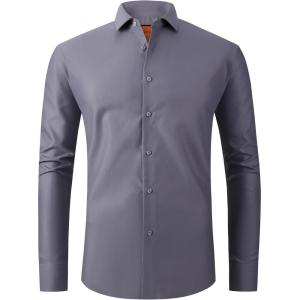 Alex Vando Mens Dress Shirt Wrinkle Free Regular Fit 4-Way Stretch Button Down Shirts(Stain-resistant Grey)