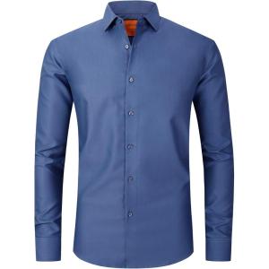 Alex Vando Mens Dress Shirt Wrinkle Free Regular Fit 4-Way Stretch Button Down Shirts(Stain-resistant Teal)