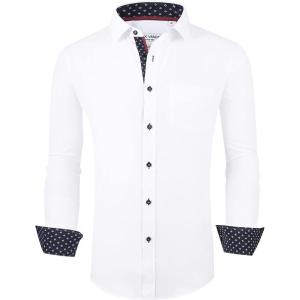 Alex Vando Mens Dress Shirt Wrinkle Free Regular Fit 4-Way Stretch Button Down Shirts(White)