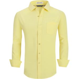 Alex Vando Mens Dress Shirt Wrinkle Free Regular Fit 4-Way Stretch Button Down Shirts(Yellow)