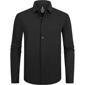 Alex Vando Mens Dress Shirts 8-Way Super Stretch French Placket Business Button Down Shirt Men(Black)