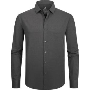 Alex Vando Mens Dress Shirts 8-Way Super Stretch French Placket Business Button Down Shirt Men(Charcoal)