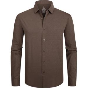 Alex Vando Mens Dress Shirts 8-Way Super Stretch French Placket Business Button Down Shirt Men(Coffee)
