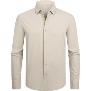 Alex Vando Mens Dress Shirts 8-Way Super Stretch French Placket Business Button Down Shirt Men(Khaki)