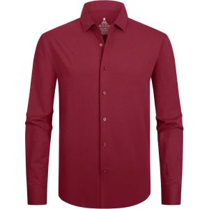 Alex Vando Mens Dress Shirts 8-Way Super Stretch French Placket Business Button Down Shirt Men(Red)