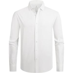 Alex Vando Mens Dress Shirts 8-Way Super Stretch French Placket Business Button Down Shirt Men(White)