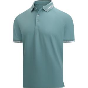 Alex Vando Mens Golf Shirt Cotton-Like Silky Performance Short Sleeve Sports Polo Shirts(Green)